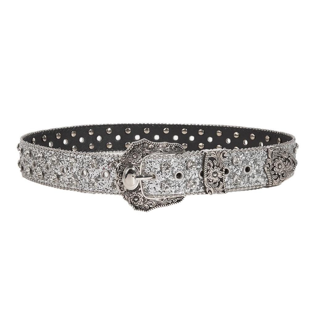 Water Crystal Women Belt With Alloy Buckle For Retro Style Fashion Accessory