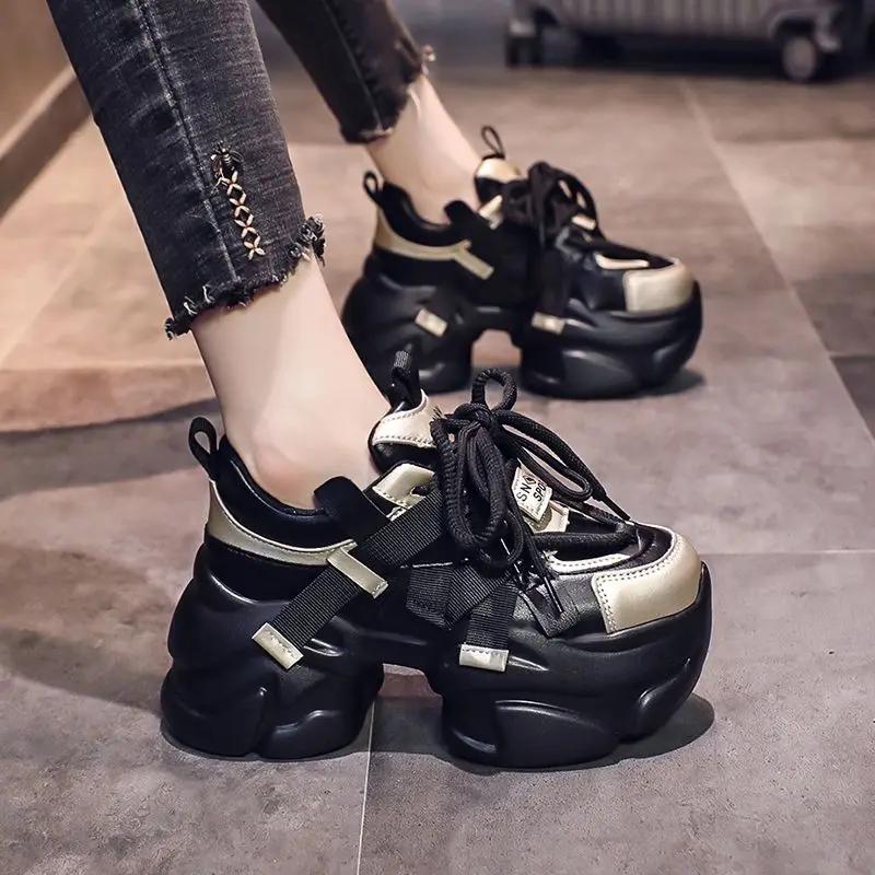 Fashion 8CM Winter Women Chunky Warm Fur Sneakers High Platform Sports Dad Shoes Woman Bling Leather Casual Snow Shoes Zapatillas Mujer