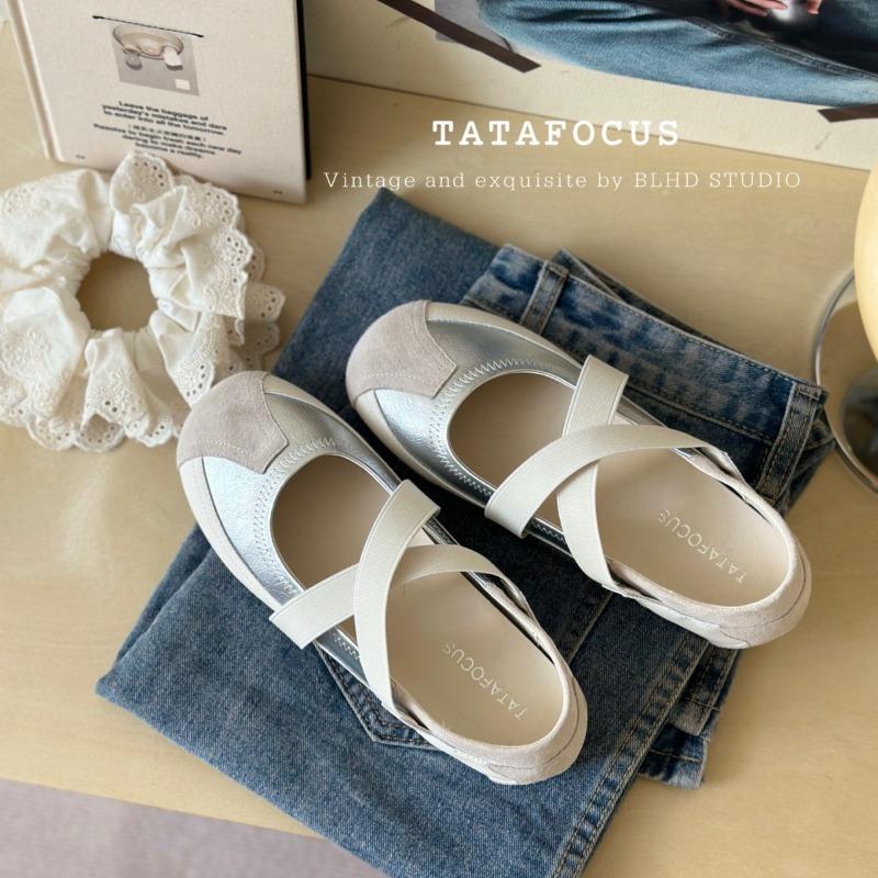 Leather cross belt shallow mouth ballet single shoes women's spring and summer new hollow low heel casual shoes Mary Jane shoes