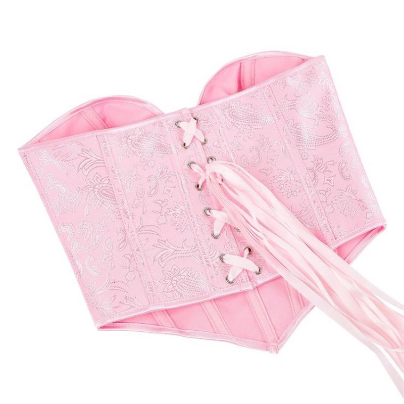 Pink Floral Strapless Boned Corset Top Women Waist Cinching Shapewear Bustier