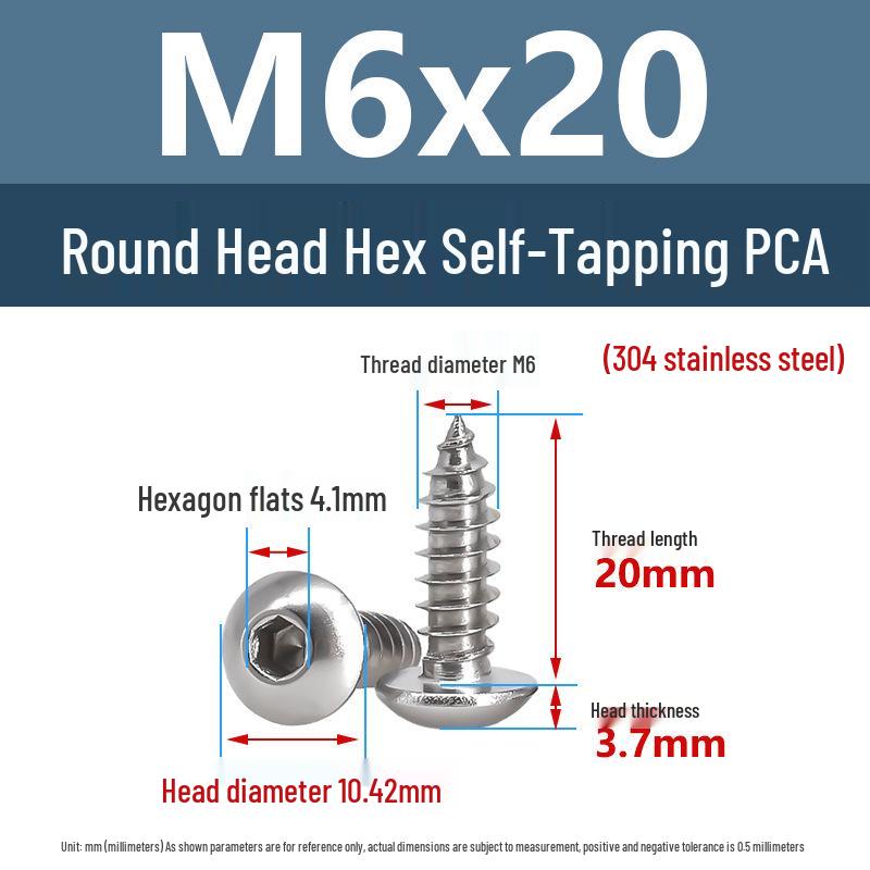 Yigu 304 Stainless Steel Round Head Self-Tapping Allen Screw, M2-M6