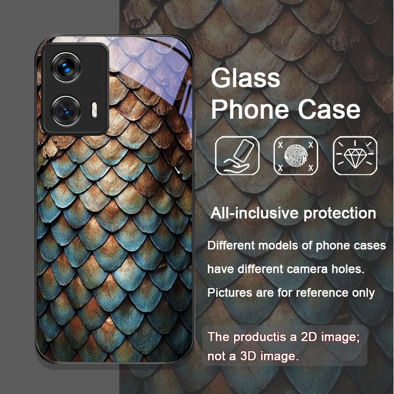 Art Black Golden Scale Texture Printed Tempered Glass Phone Case for Motorola Moto Edge 50 Fusion 40 Neo 30Pro G85 G84 G54 Cover