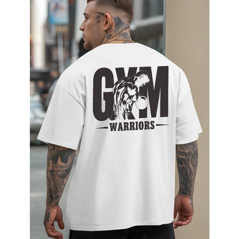 Men'S Gym Warriors Graphic T-Shirt - Black with White Print, Casual Summer Tee for Fitness & Casual Attire, Regular Fit, Breathable & Comfortable