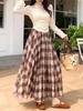 Fei Yuan Women's Lightweight Plaid Color Block Wide-Hem Skirt - Early Spring Fashion