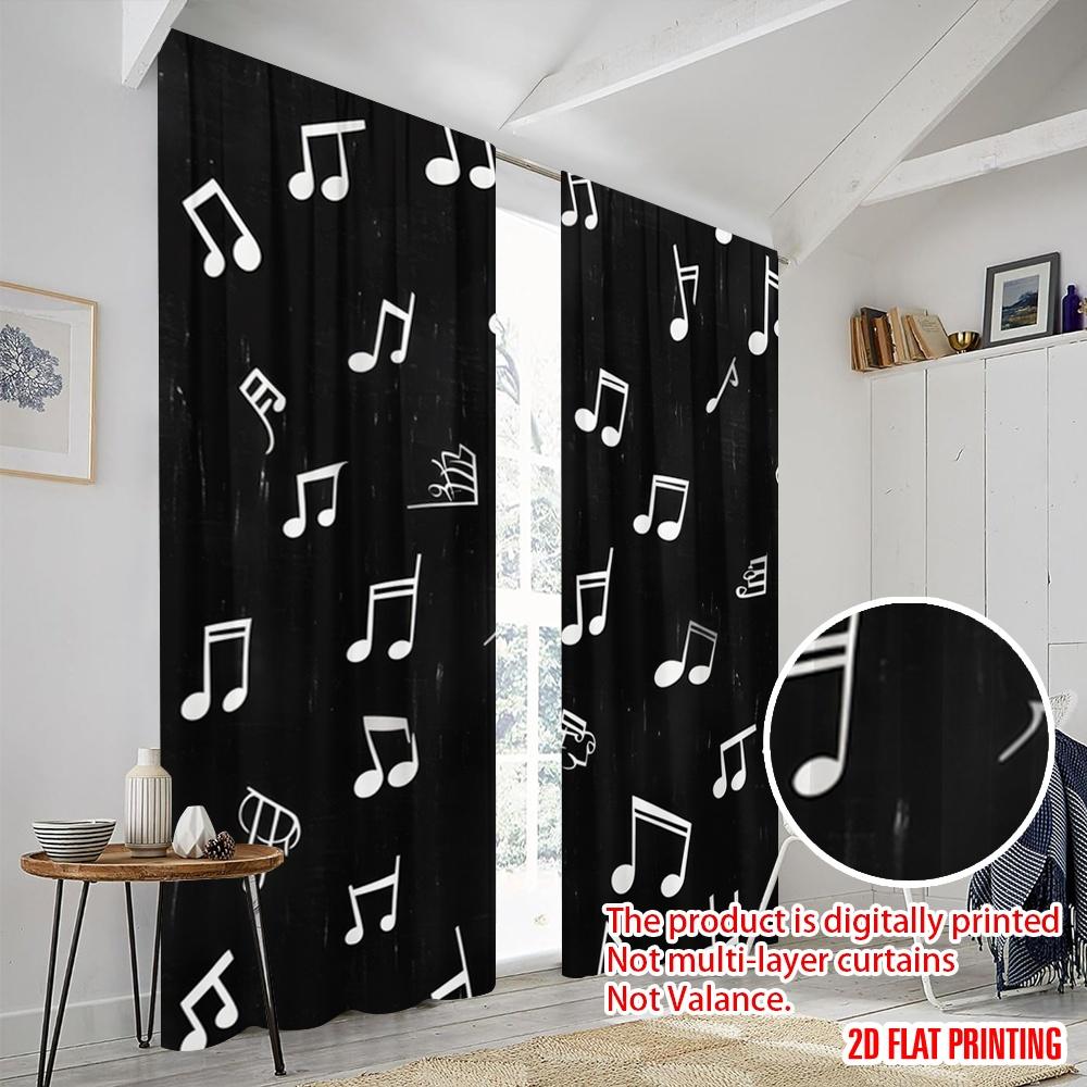 2pcs,2D Plane Printing Light Filtering Curtains Musical Notes Dance 100% Polyester (without Rod) Festive for Bedroom Living Room