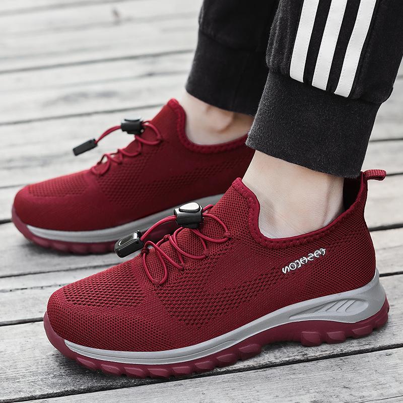 Men's Shoes Summer Couple Style Anti Slip Middle-aged and Elderly Breathable Casual Sports Shoes Fly Woven Walking and Jogging
