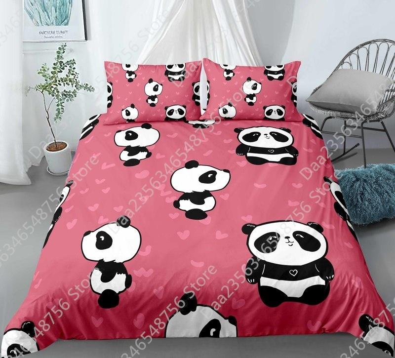 New Panda Bedding Set Single Twin Full Queen King Size Cartoon Animals Bed Set Aldult Kid Bedroom Duvetcover Sets 3D Anime 043