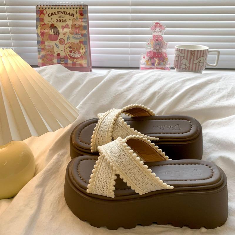 

Muffin thick-soled heightened cross-strapped cool slippers women s summer wear casual design Bohemian beach sandals 35 абрикосовый