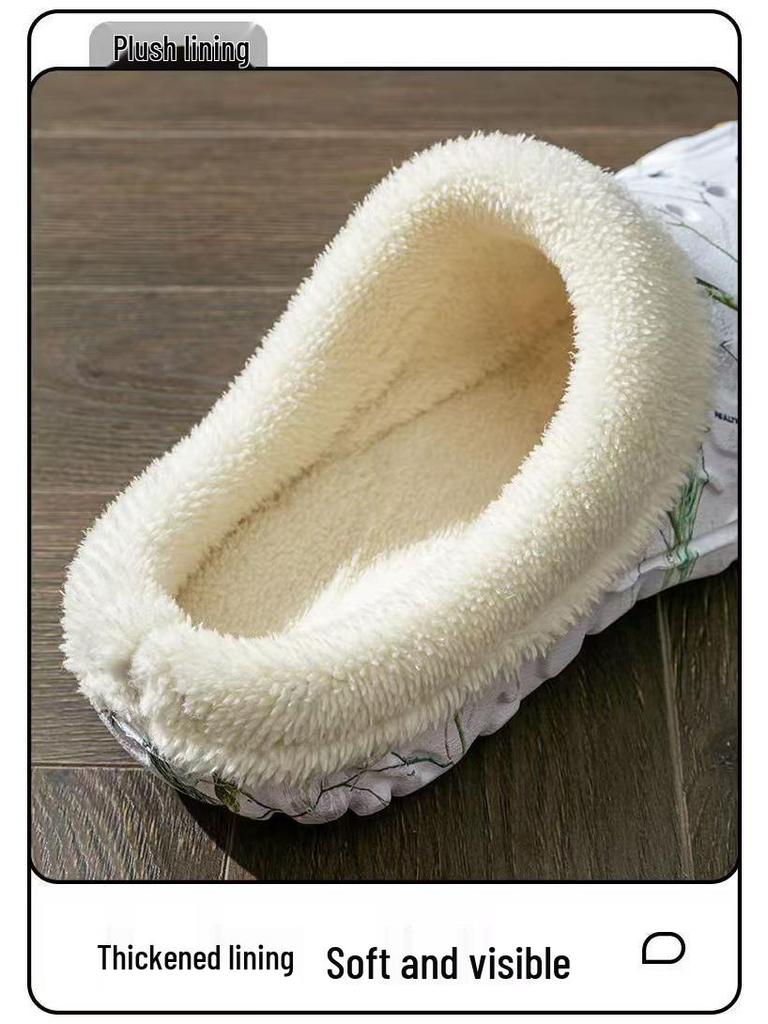 Women's Thick-Soled EVA Cotton Slippers - Cute European & American Style Closed-Toe Winter Warm Home Shoes