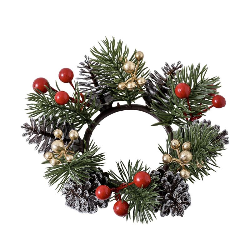 

Christmas Candle Ring Artificial Pine Needle Pinecone Berries Garland New Year Party Home Table Decoration Candle Wreath Gifts красный