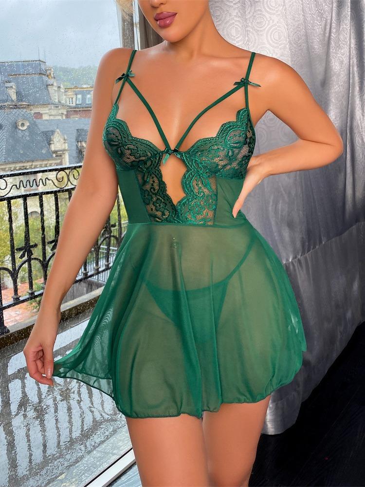 Sexy Women's Underwear Large Size Lace Transparent Ruffled Robe Transparent Babydoll Underwear Evening Dress Erotic Nightgown