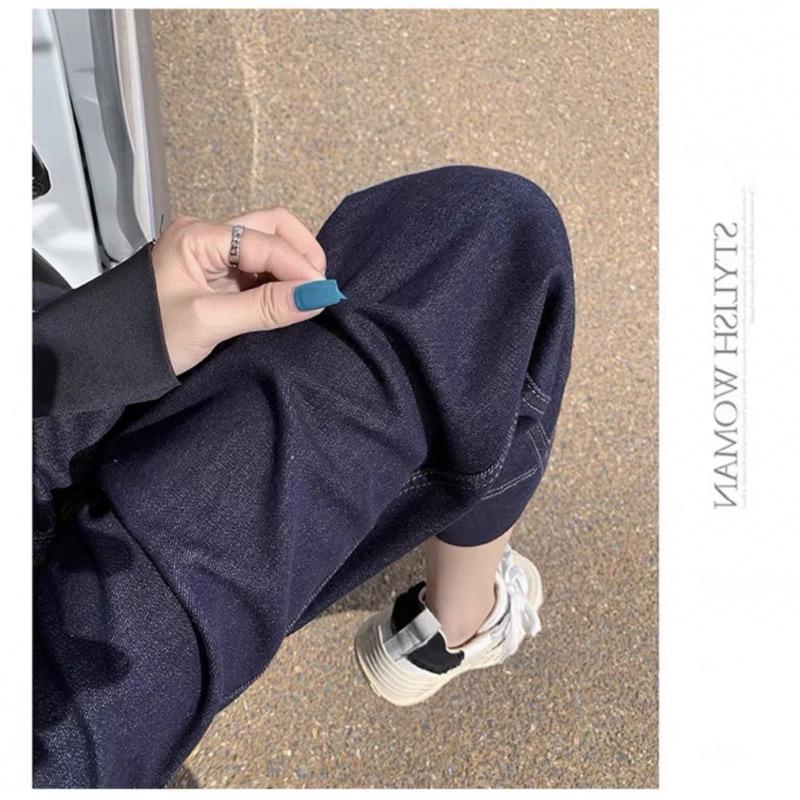 

Plus Size Maternity Straight-Leg Drawstring Jeans - Nine-Tenth Length, Denim Blue, Non-Constricting Belly, Spring/Autumn XL