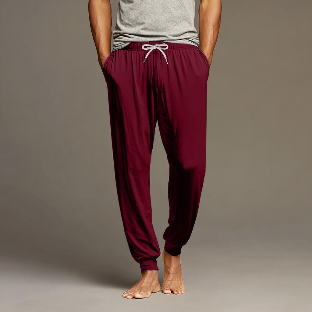 Men's Drawstring Pocket Cuffed Casual Pants Home Sleep Pants