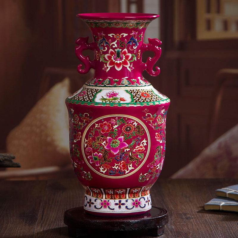 Jingdezhen Enamel Classical Ceramic Double Ear Vase Decoration Items Home Livingroom Accessories Office Desk Porcelain Ornaments