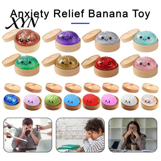 Stress Relief Toy Steamed Bun Squeeze Toy, Cute Dumpling Ball, Calming Fidget Slow Rising Decompression for Desk, Kawaii Gift Glitter