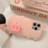 Funny Cute Pink Pig Folding Holder Stand Case For iPhone 16 Pro Max 15 13 14 Soft Silicone Cartoon Phone Back Cover