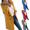 Solid Color Fashion Overcoat Coat Slim Fit Sleeve Lapel Women Long Pocket Button