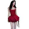 Autumn and Winter Women's Clothing New Solid Color Temperament Sexy Square Neck Tight Tutu Dress Sleeveless Dress Women