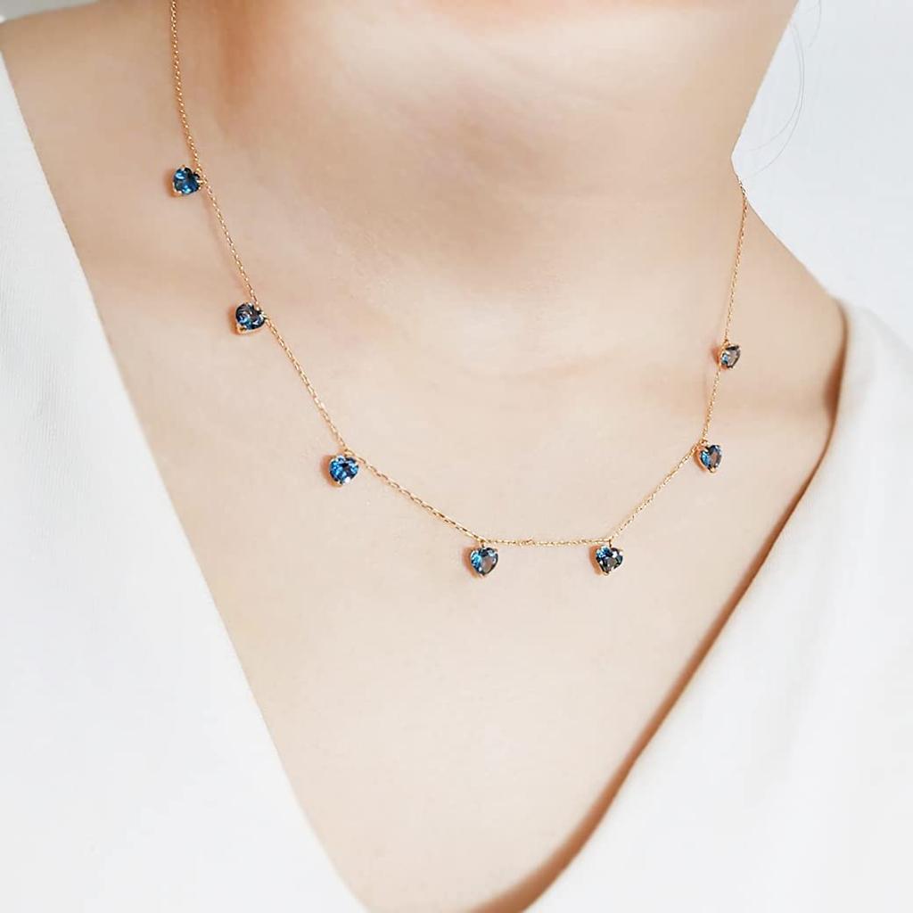 Atelier Rametto London Blue Topaz 7 Stone Natural Stone Necklace Heart Box Cute Ribbon Red London Blue Blue Rose Quartz Amethyst, Peridot, Citrine,