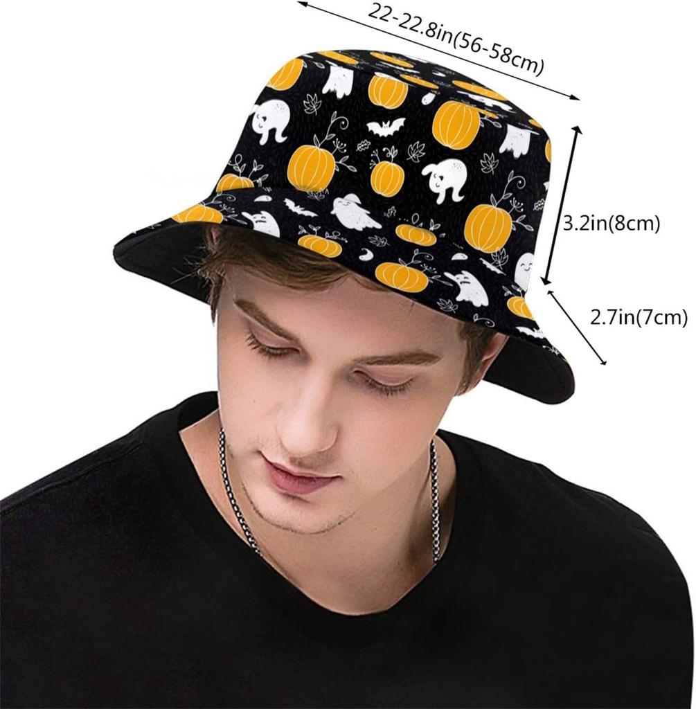 Halloween Pumpkin Bucket Hat Fashion Beach Sun Wide Brim Cap Outdoor Fisherman Hats For Women Men -3C