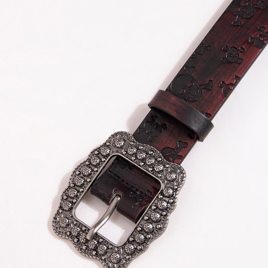 Oldworld Inspired Faux Leather Belt With Engraved Pattern And Pin Buckle For Women