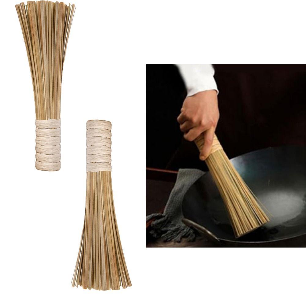 2 Pcs 12-Inch Bamboo Wok Brush Bamboo Wok Cleaning Brush Easy To Use Bamboo Cleaning Brush Kitchen