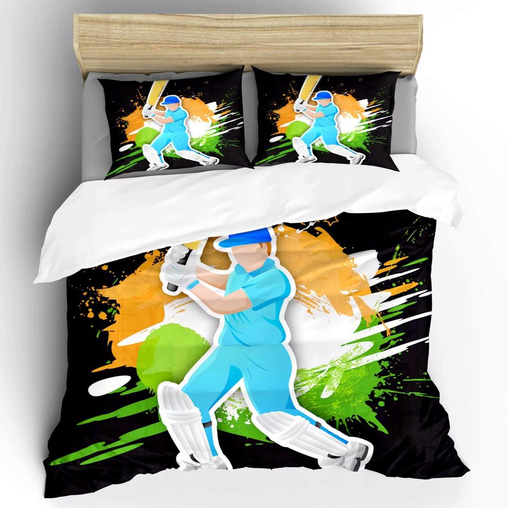 Cricket Duvet Cover Set Abstract Sports Pattern Bedding Set Microfiber Player Playing Game Of Cricket Double Queen Quilt Cover