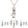 Cat 3pcs Crystal Shaped Necklace Earrings Jewelry Set  Gift Teen Girls For Women
