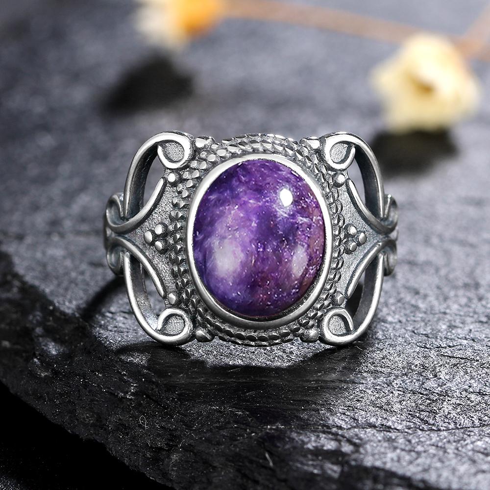 Natural CopperRings Charoite Bead Gemstone Rings for Women Wedding Bands Anniversary Party Gifts Fine Jewelry