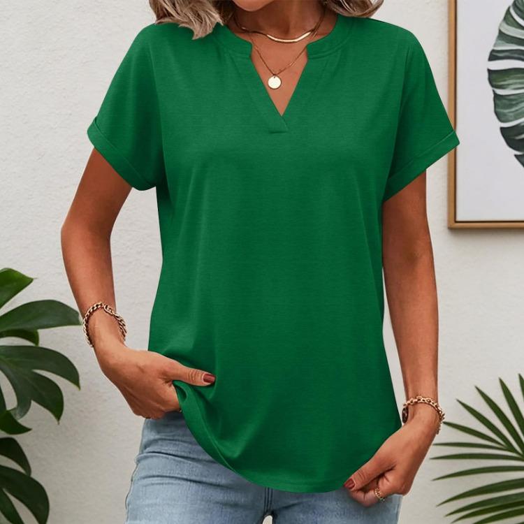 Women Summer V Neck Short Sleeve Tunic Tops Business Work Blouses Tee Shirts