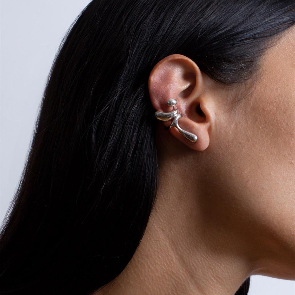 18K Copper Gold Plated Ear Pierced Geometric Ear Bone Clip French Personal Cold Wind Metal Ear Buckle Right Ear Earring Female