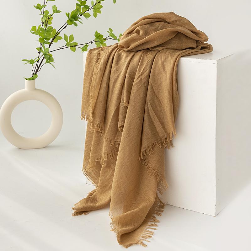 Spring & Summer Lightweight Sunscreen Shawl: Imitation Cotton-Linen, High-End Silk Gauze Scarf, Solid Color for Women