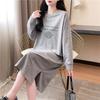 Cotton Korean T-shirt Skirt Children Spring and Autumn Long Knee Loose Ins Large Size Internet Celebrity Super Fire Long Sleeve Dress