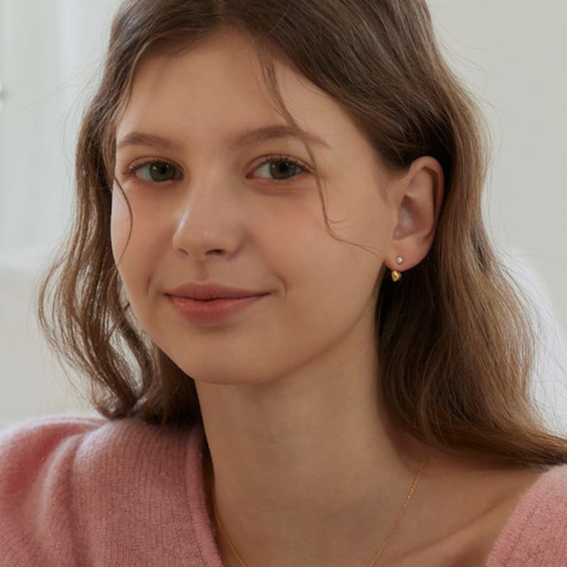 Murmur [925silver]Heart Pearl Earjacket Earrings