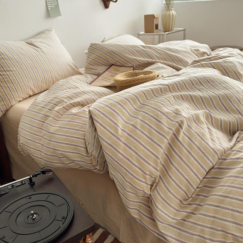 Class A Maternal And Infant Grade Unprinted Wind-Dyed Cotton Washed Cotton 4Pcs Set, Skin-Friendly Sleeping Naked Cotton 100 Cotton Quilt Cover