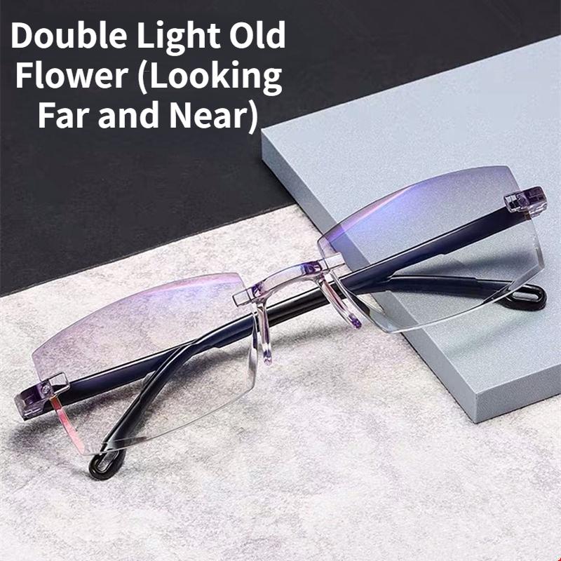 Rimless Reading Anti Blue Light Glasses Women Square Frameless Retro Clear Lens Presbyopic Reading Glasses for Women
