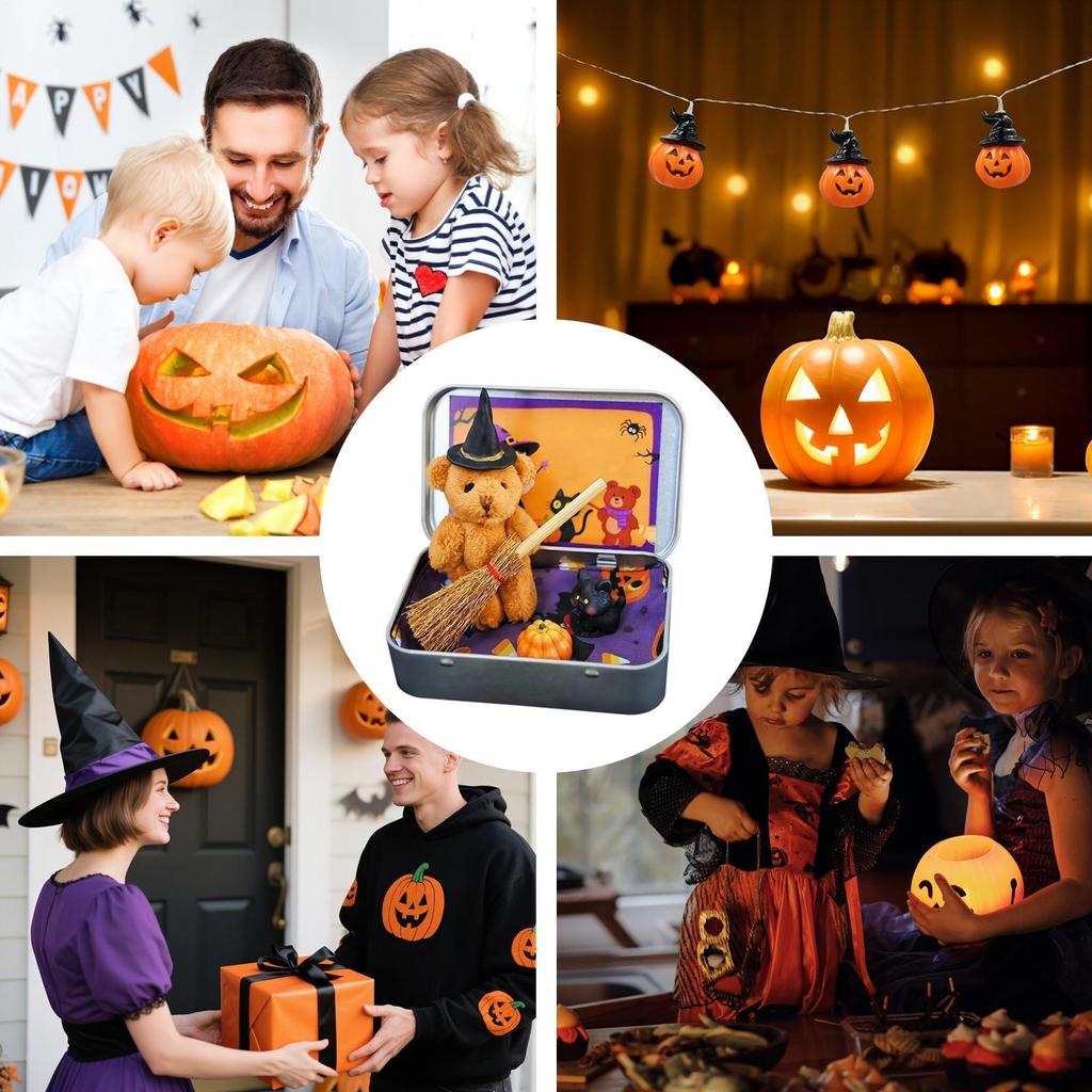 Halloween Bear Box Cute Halloween Bear Gift Box Mini Plush Witch Bear Halloween Toy Party Decoration Gift Desktop Decor
