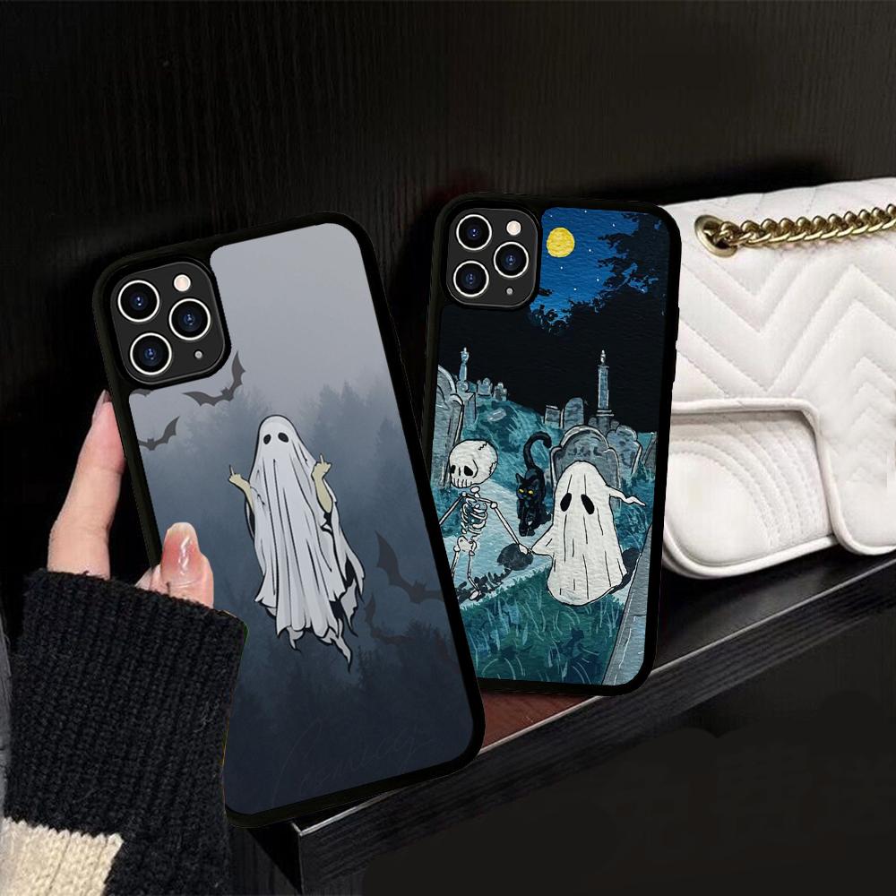 Cartoon Spooky Ghost Phone Case Silicone PC+TPU For For IPhone 11 12 13 14 15 16 Plus Pro Max Cover