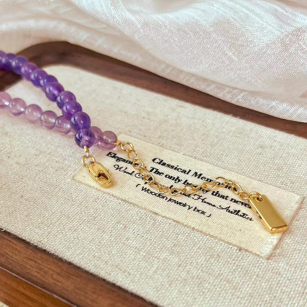 Vintage New Natural Lavender Purple Glass Body Light Amethyst Uruguayan Dark Amethyst Necklace