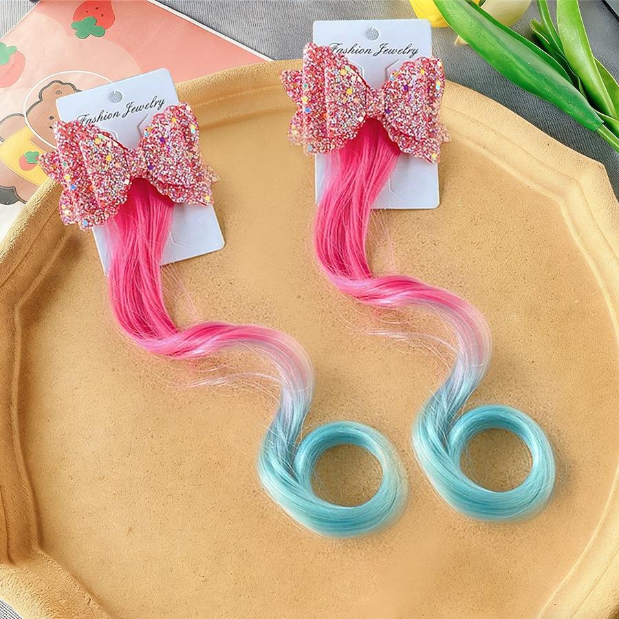 1/2pcs Cute Curly Hair Bowtie Wig Girls Hairpins Ombre Color Headwear Hair Clips For Princess Dress Up Birthday Gift Party Favor