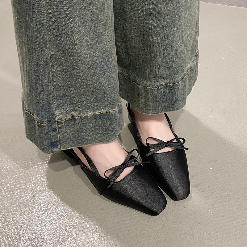 

Fashion Bow Women Sandals High Heels Ballet Shoes Square Toe Slingback Summer 2025 Elegant Slippers Trend Pumps Dress Chunky Sandalias 35 чёрный
