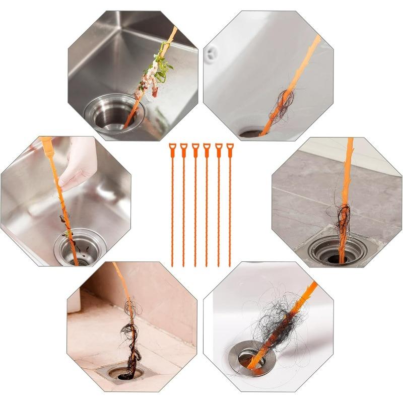 For 4 Pack Drain Snake Hair Remover Tool - Reusable Plumbing Unblocker for Kitchen, Bathroom, Shower, Toilet and Sink