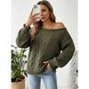 Women Casual Loose Off Shoulder Long Sleeve Cable Knit Pullover Sweater