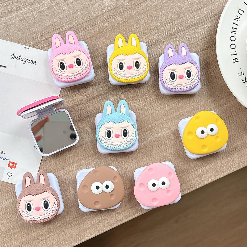 Cartoon Cute Mobile Phone Airbag Bracket Pasted Flip Mirror Telescopic Desktop Support Frame Portable Makeup Mirror Women'S Model