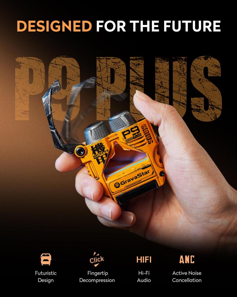 GravaStar Sirius Plus True Wireless Bluetooth ANC Active Noise IPX4 ENC Clear Customizable Weathering Yellow Earbuds, 5.3, Cancelling, 28-Hour