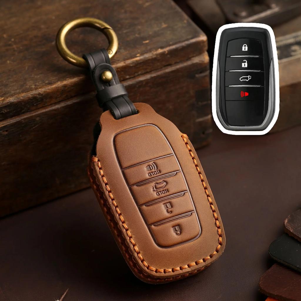 For TOYOTA Sienna RAV4 VENZA Mirai Hybrid Vehicles Alphard PREVIA Voxy Keyless Go Remote Leather Car Key Cover Case Keychain Set