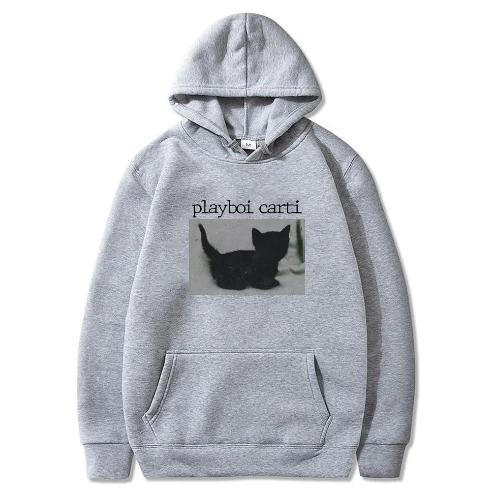 Playboi Carti Men's oversized hoodie with beautiful cat prints Casual streetwear high-quality Harajuku hoodie