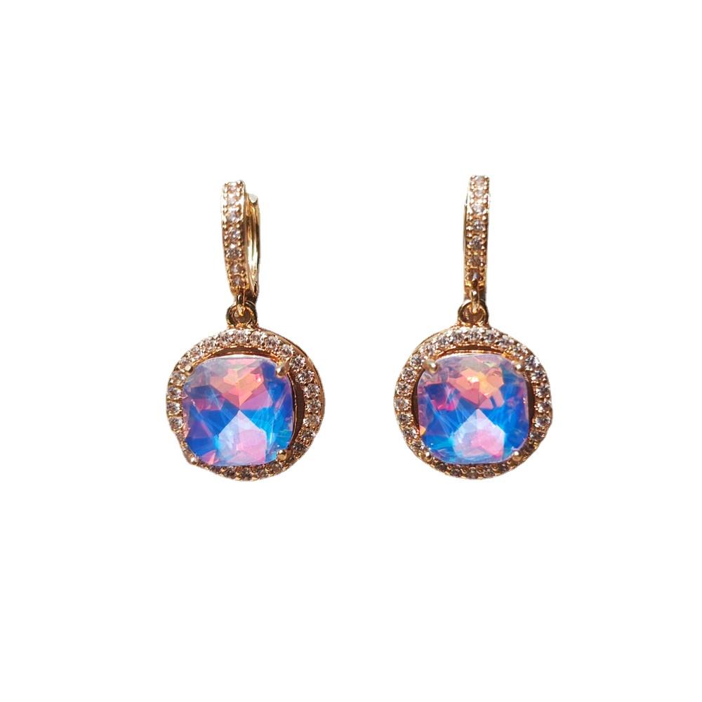 Luxury Purple Shiny Round Dangle Earrings for Women Fashion Cubic Zirconia Earrings Jewelry Party Accessories