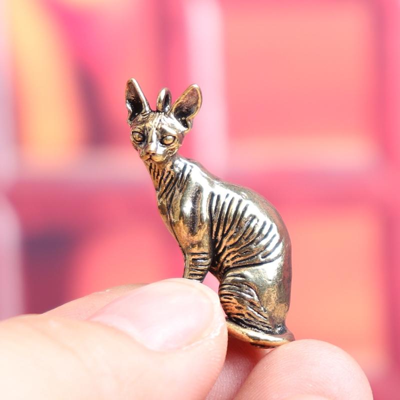 

Solid Brass Hairless Cat Small Statue Desktop Ornaments Vintage Animal Figurines Model Lucky Home Decorations Crafts Accessories бронзовый