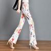 2024 Summer Women's Slimming Stretchy Micro-flare Long Pants with Printed Elastic Waist